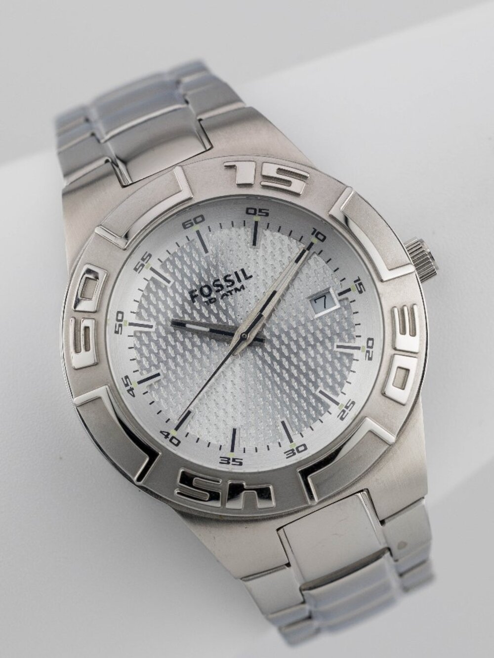 Fossil PR5332 Men's Silver Sport Date Quartz Analog Watch Fresh Battery